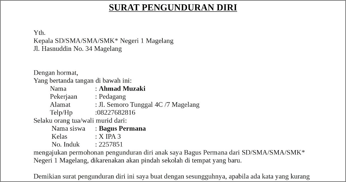Contoh Word Surat Izin Cuti Perangkat Desa