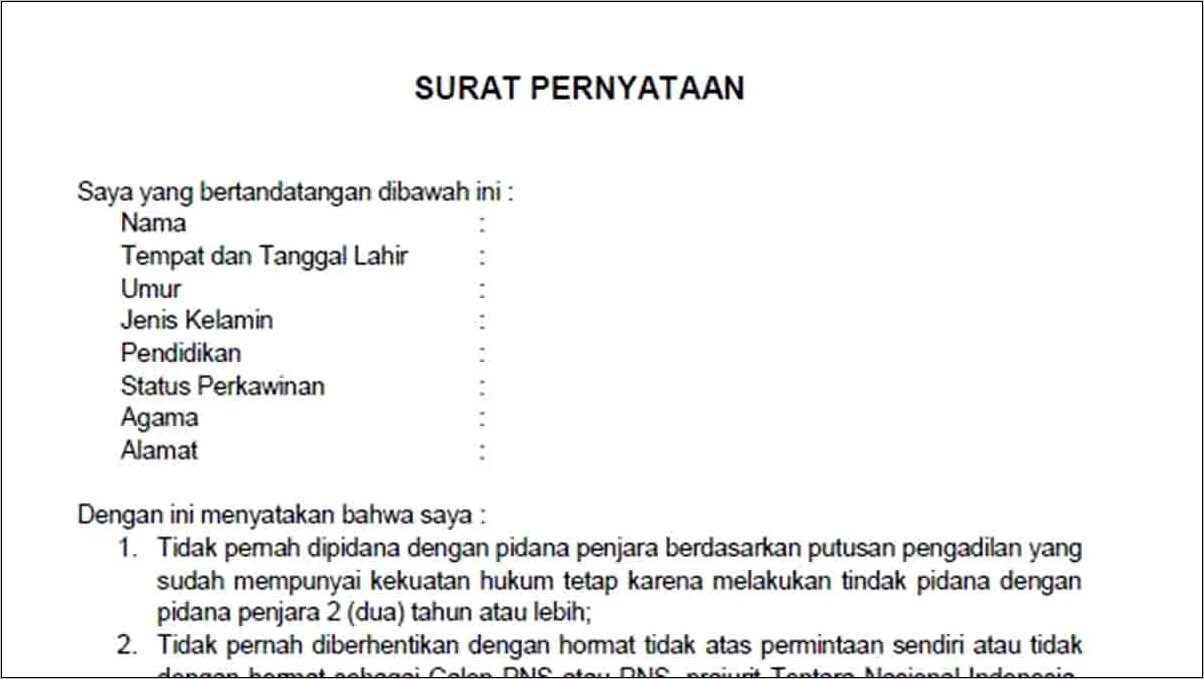 Download Contoh Surat Pernyataan Cpns 2018