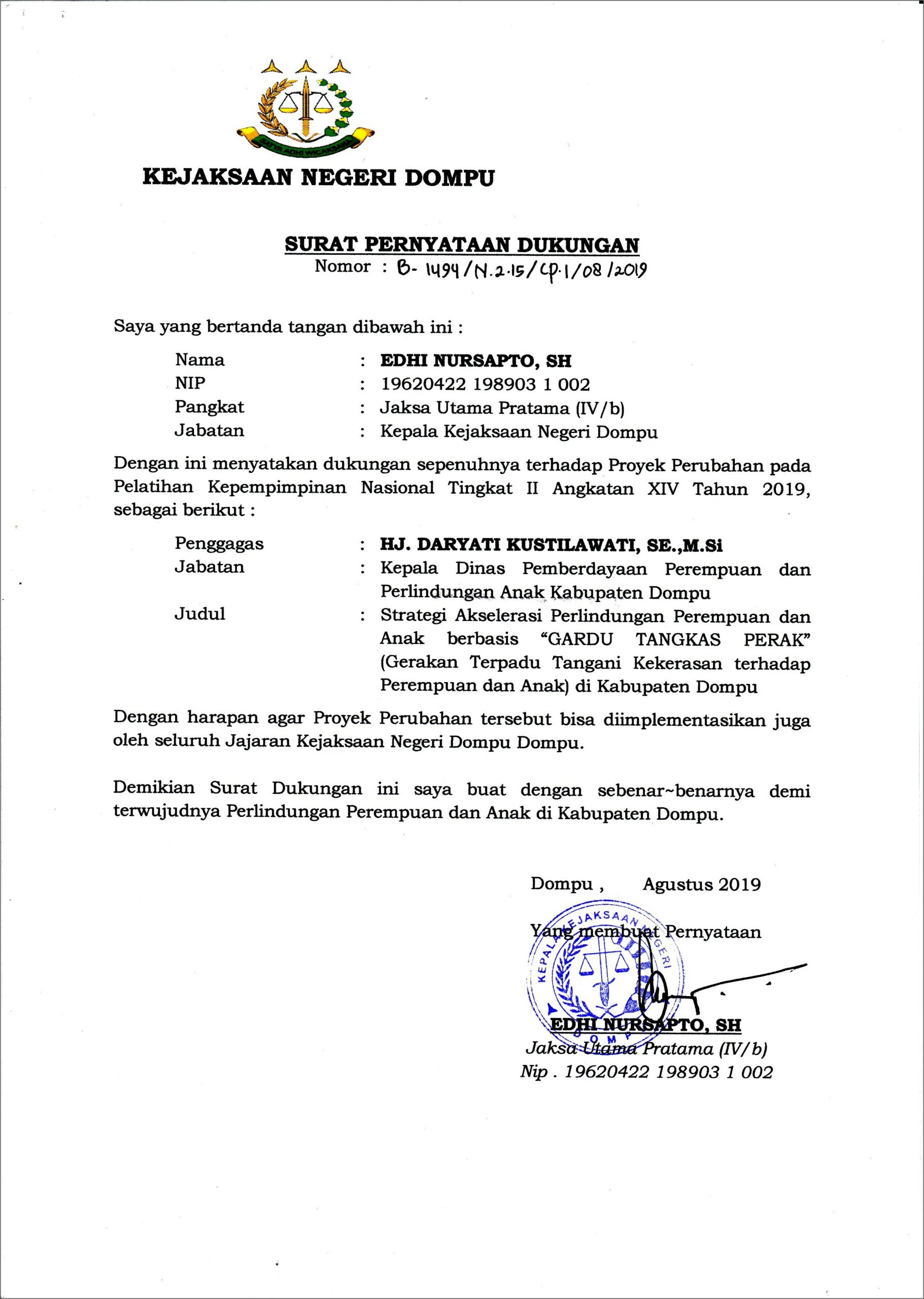Download Contoh Surat Pernyataan Dukungan