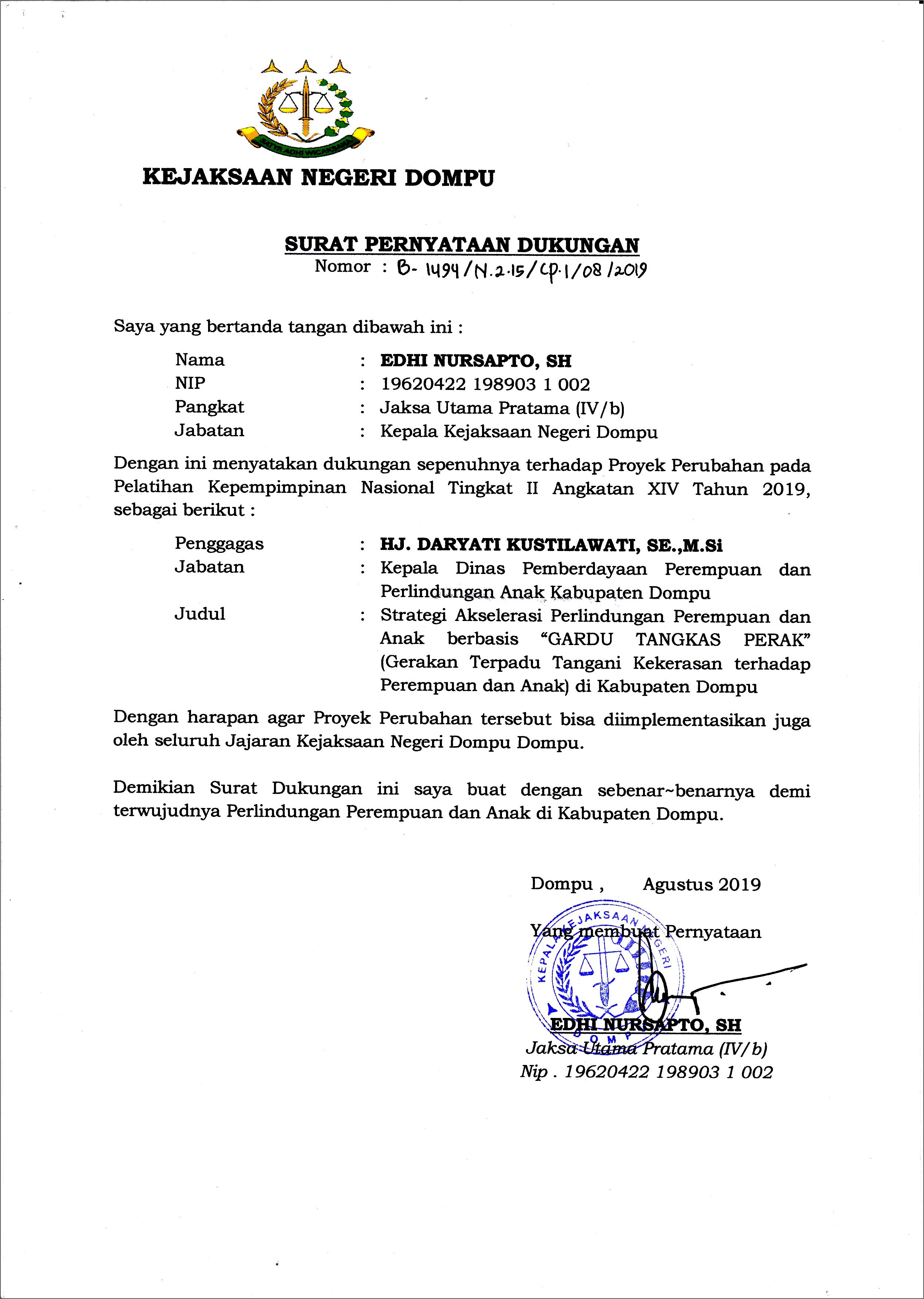 Download Contoh Surat Pernyataan Dukungan