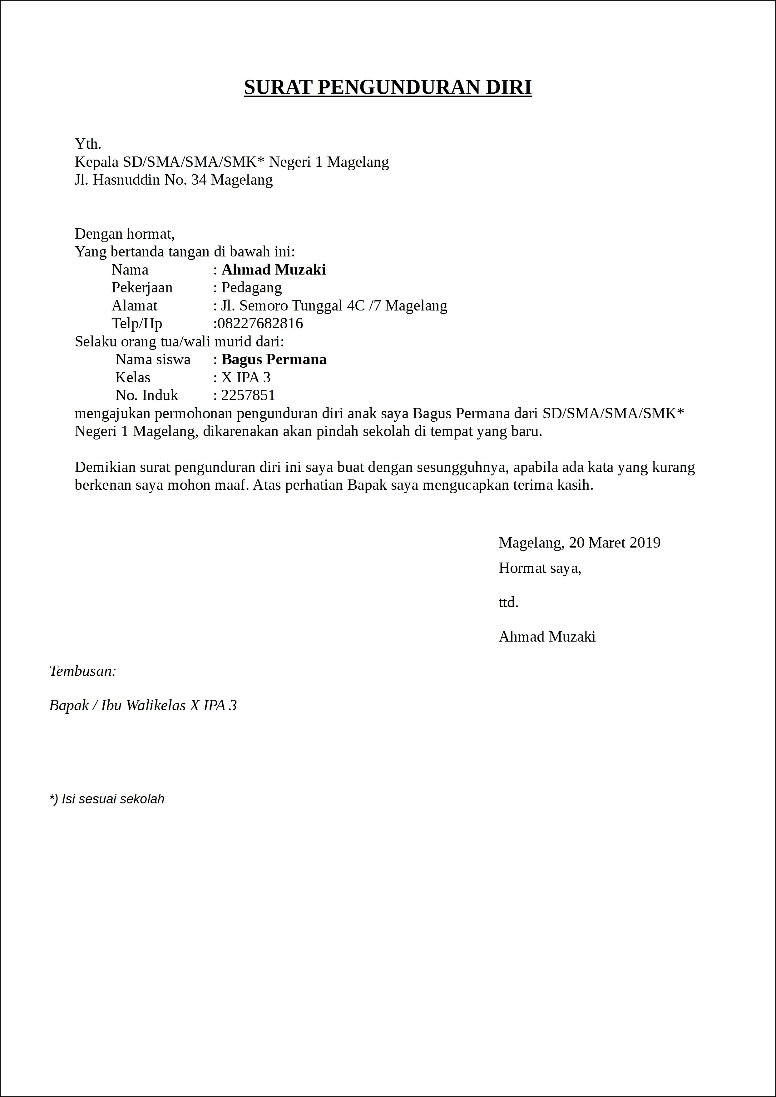 Download Contoh Surat Pernyataan Orang Tua