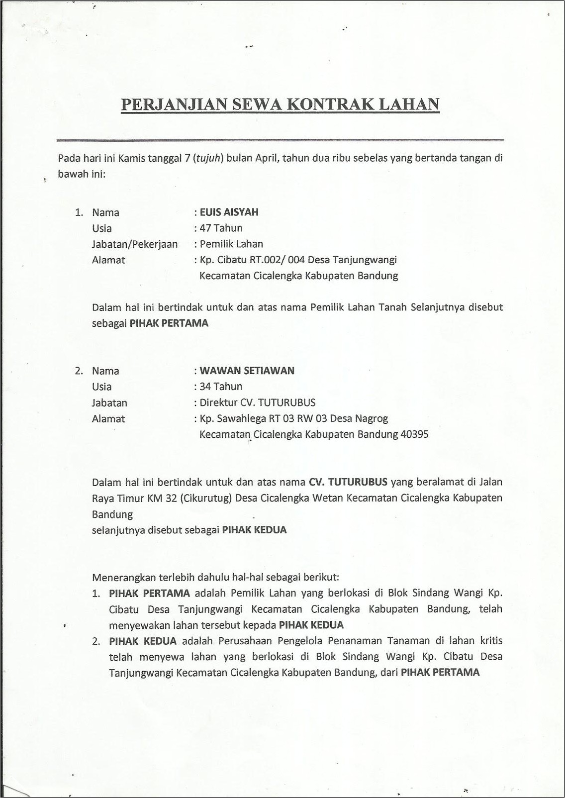 S Contoh Surat Pernyataan Tentang Sewa Tanah