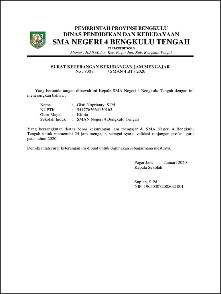 Surat Contoh Pernyataan Guru Sma