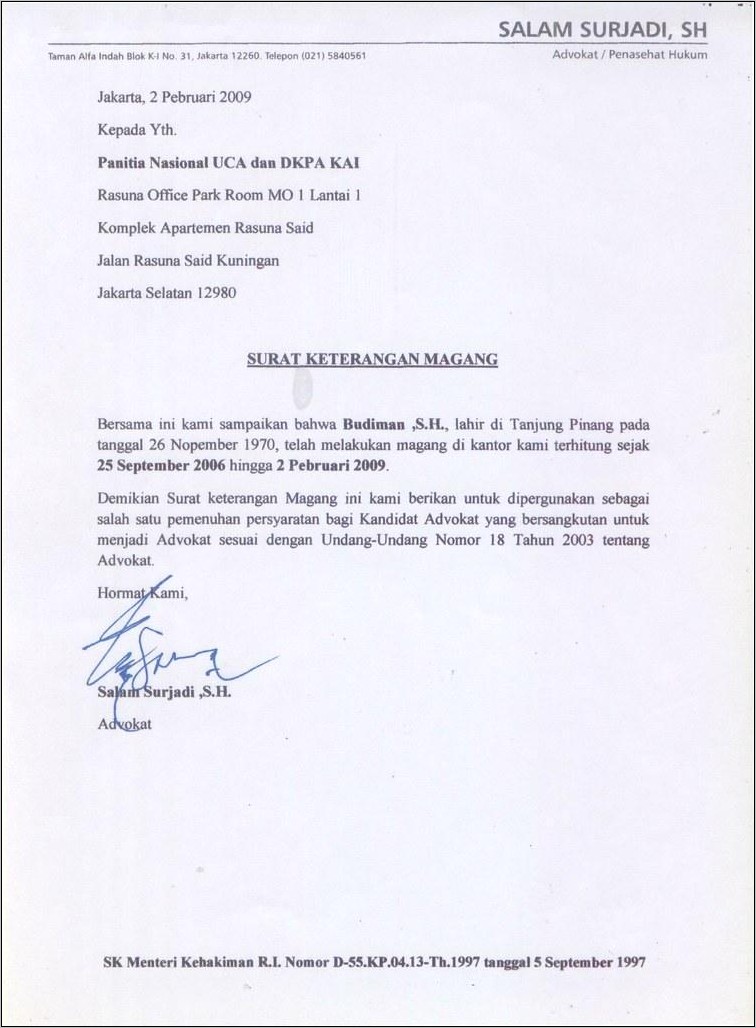 Surat Permohonan Magang Contoh Kantor Huu