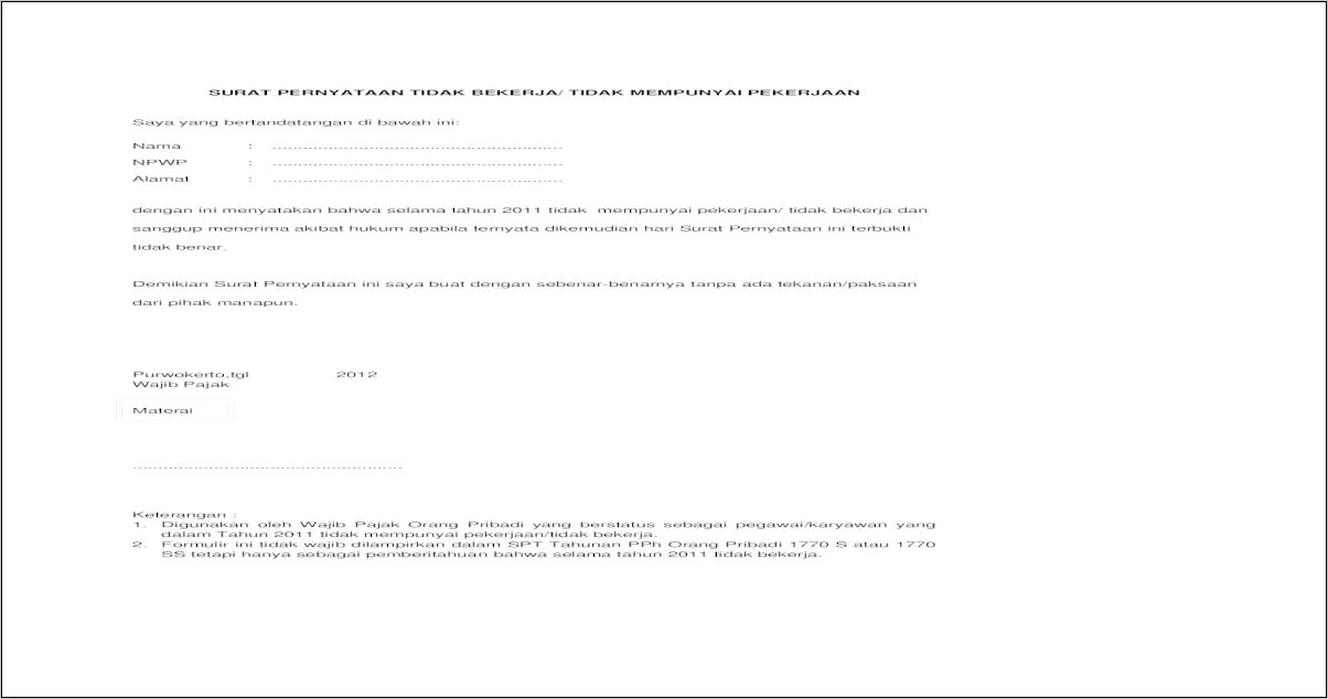 Surat Pernyataan Tidak Punya Spt Contoh