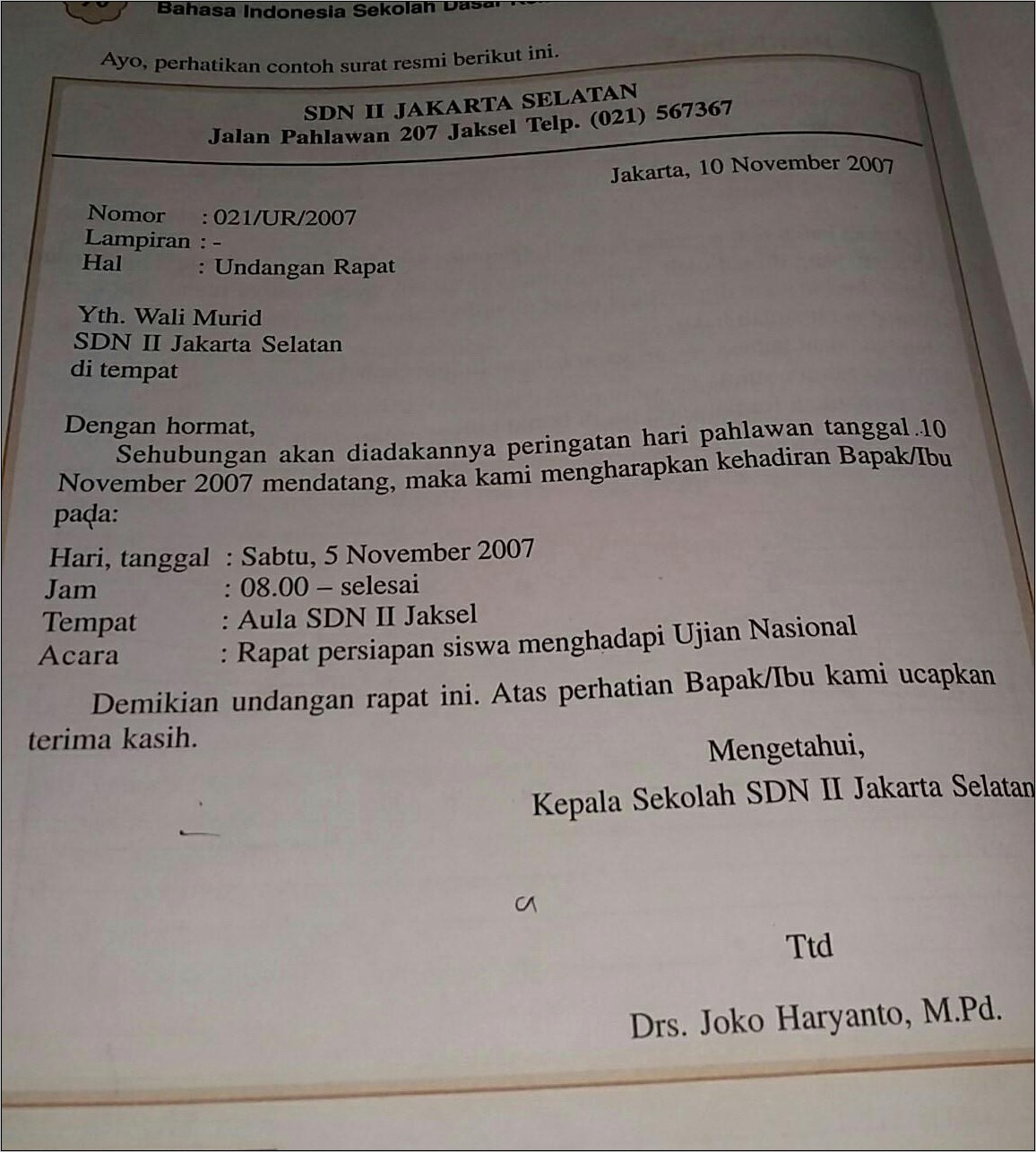 Tuliskan Contoh Surat Undangan Tidak Resmi
